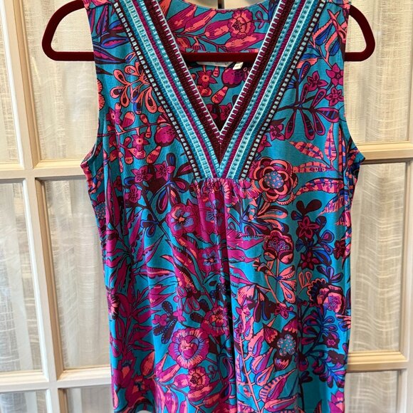 Soft Surroundings Patterned V Neck Sleeveless Tank - Picture 1 of 4